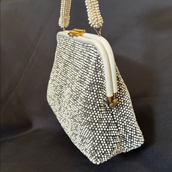 Rare Find Vintage Reversible Black and Ivory Beaded Satchel Purse Handbag - Picture 11 of 12